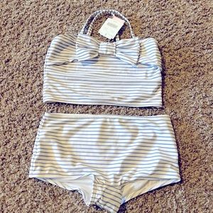 NWT Janie & Jack girls bows & stripes 2 piece swimsuit size 10